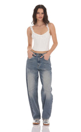 Distress Barrel Jeans in Faded Denim