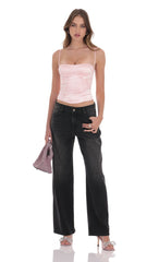 Satin Lace-Up Top in Pink
