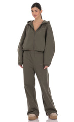 Piped Straight Leg Sweatpants in Olive Green