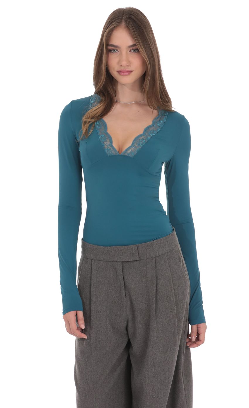 Lace V-Neck Top in Teal
