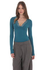 Lace V-Neck Top in Teal
