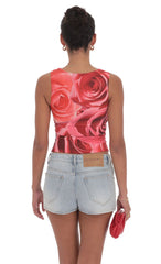 Mesh Rose High Neck Top in Red
