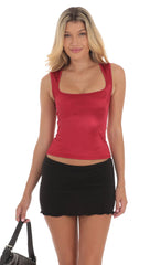 Satin Square Neck Top in Red