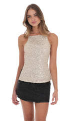 Sequin Open Back Top in Champagne