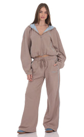 Two-Toned Cinchable Sweatpants in Taupe