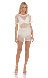 Glitter Three Piece Dress Set in White