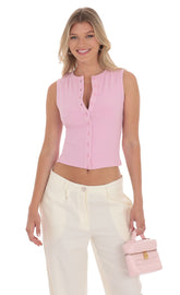 Ribbed Button Top in Pink