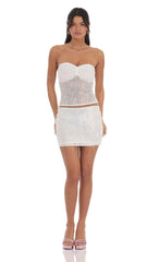 Fringe Sequin Skirt in White