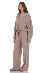 Two-Toned Cinchable Sweatpants in Taupe