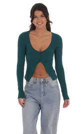Ribbed Fly Away Top in Teal