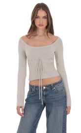 Knit Cinch Drawstring Top in Grey