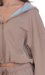 Two-Toned Cropped Hoodie in Taupe