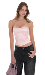 Satin Lace-Up Top in Pink