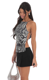 Sequin Open Back Top in Animal Print