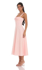 Ruched Corset Midi Dress in Pink