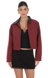 Two-Toned Collar Jacket in Burgundy