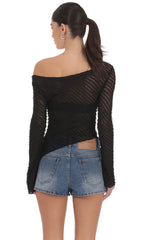 Ruffle Asymmetrical Sheer Lace Top in Black