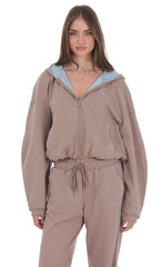 Two-Toned Cropped Hoodie in Taupe