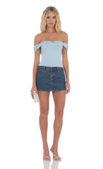 Embellished Off Shoulder Top in Light Blue