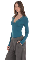 Lace V-Neck Top in Teal
