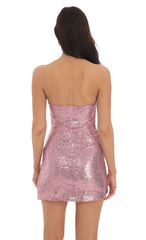 Sequin Strapless Mini Dress in Rose Pink