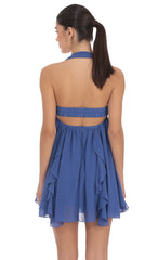 Halter Ruffle Babydoll Dress in Blue