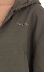 Cropped Cinch Waist Hoodie in Olive Green