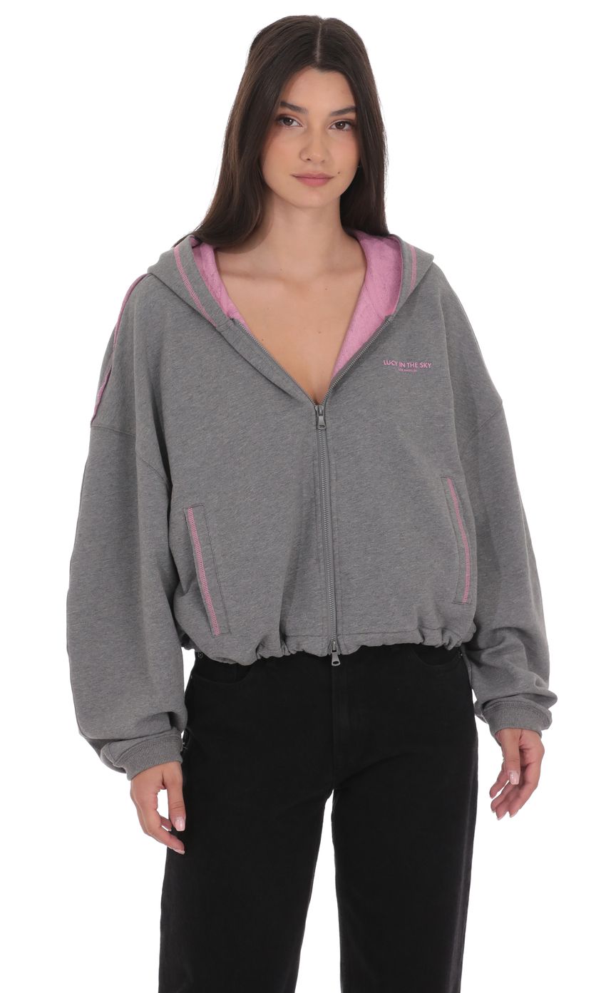 Two-Toned Cropped Hoodie in Grey