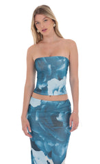 Strapless Floral Mesh Two Piece Set in Blue