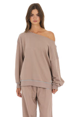Off-Shoulder Relaxed Top in Taupe
