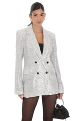 Double Breasted Sequin Blazer in Silver