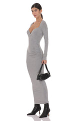 V-Neck Long Sleeve Maxi Dress in Grey
