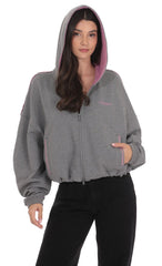 Two-Toned Cropped Hoodie in Grey