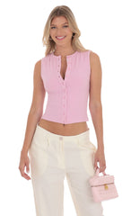 Ribbed Button Top in Pink