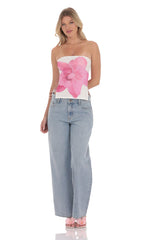 Mesh Floral Slit Top in White