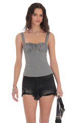Ruched Gingham Top in Black and White
