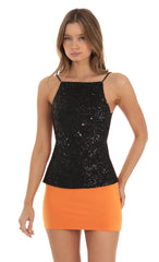 Sequin Open Back Top in Black