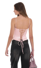 Satin Lace-Up Top in Pink
