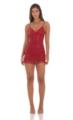 Sequin Ruched Bodycon Dress in Red