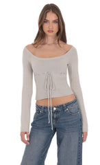 Knit Cinch Drawstring Top in Grey